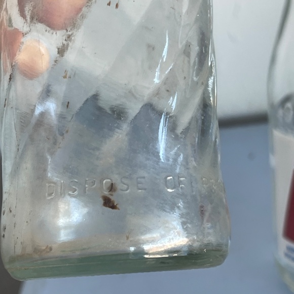 Lot of 2 Old Glass Pepsi soda pop bottles; clear & red white blue label vintage - Picture 4 of 8